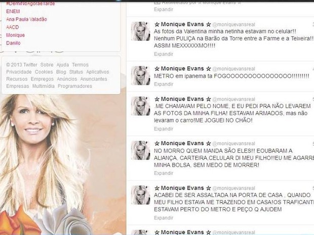 Monique Evans foi assaltada na porta de sua casa