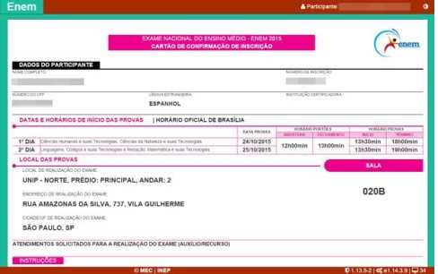O cartão de confirmação contém informações importantes aos estudantes