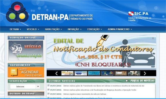 Consulta de Multas e CNH no Detran de Pará (imagem do site Detran do Pará)